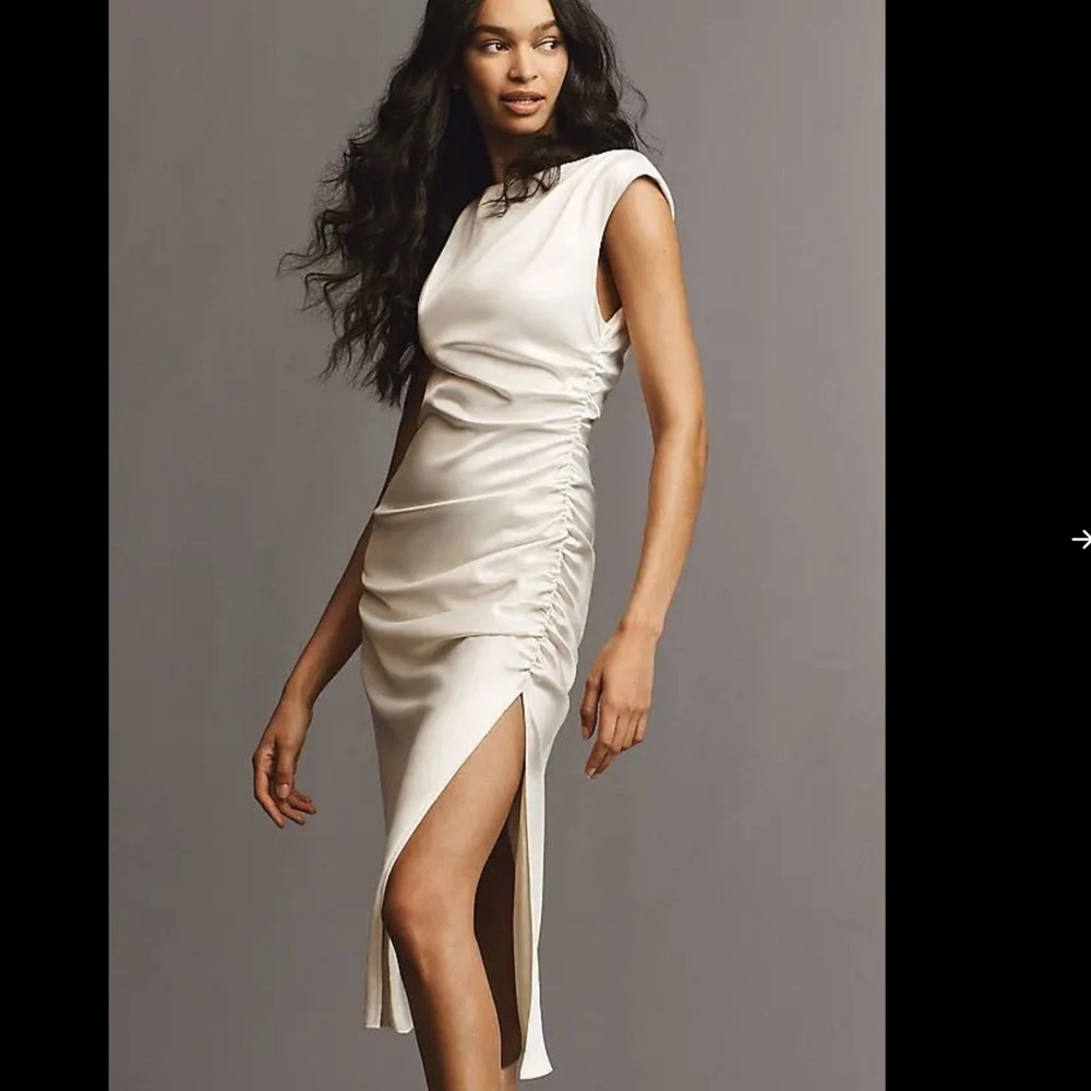 NWT Anthropologie BHLDN Francesca High-Neck Stretch Satin Midi Dress Size L